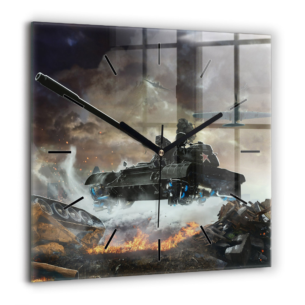 Négyzet alakú üvegóra 60x60 Tank grafika