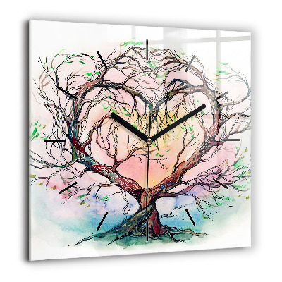 Négyzetes üvegóra 60x60 Fa szív a természetben