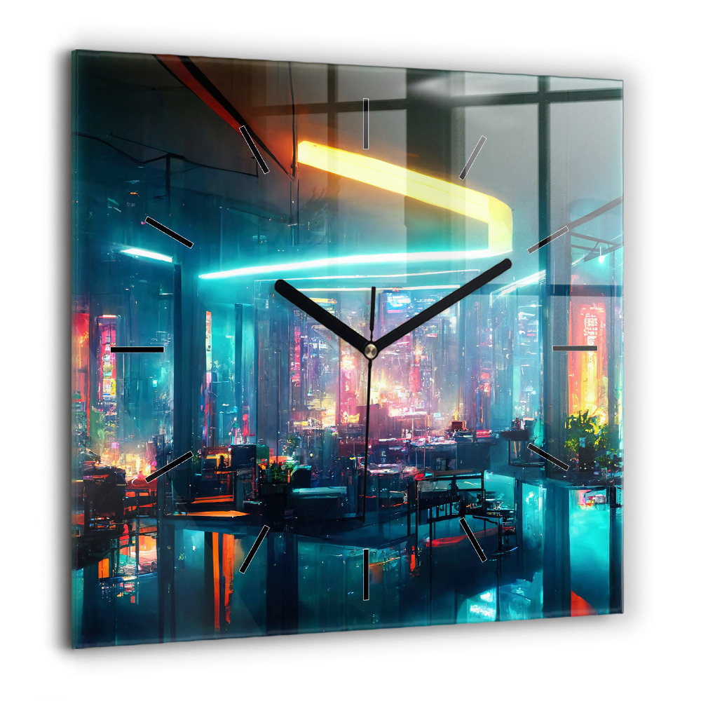 Szögletes fali üvegóra 60x60 Város cyberpunk stílusban