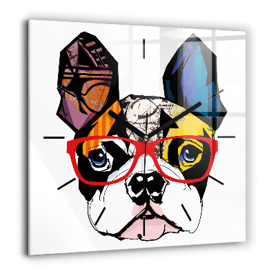 Szögletes üvegóra 60x60 Francia bulldog szemüveggel