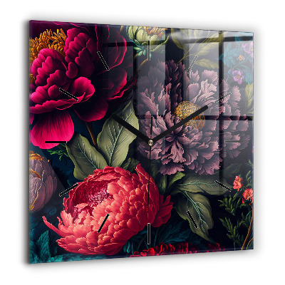 Négyzetes üvegóra 60x60 Szüreti virágcsokor