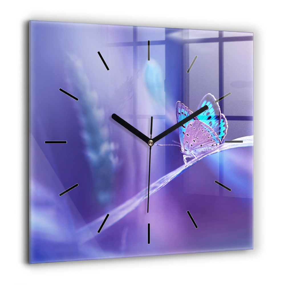 Szögletes üvegóra 60x60 Pillangó a fűben