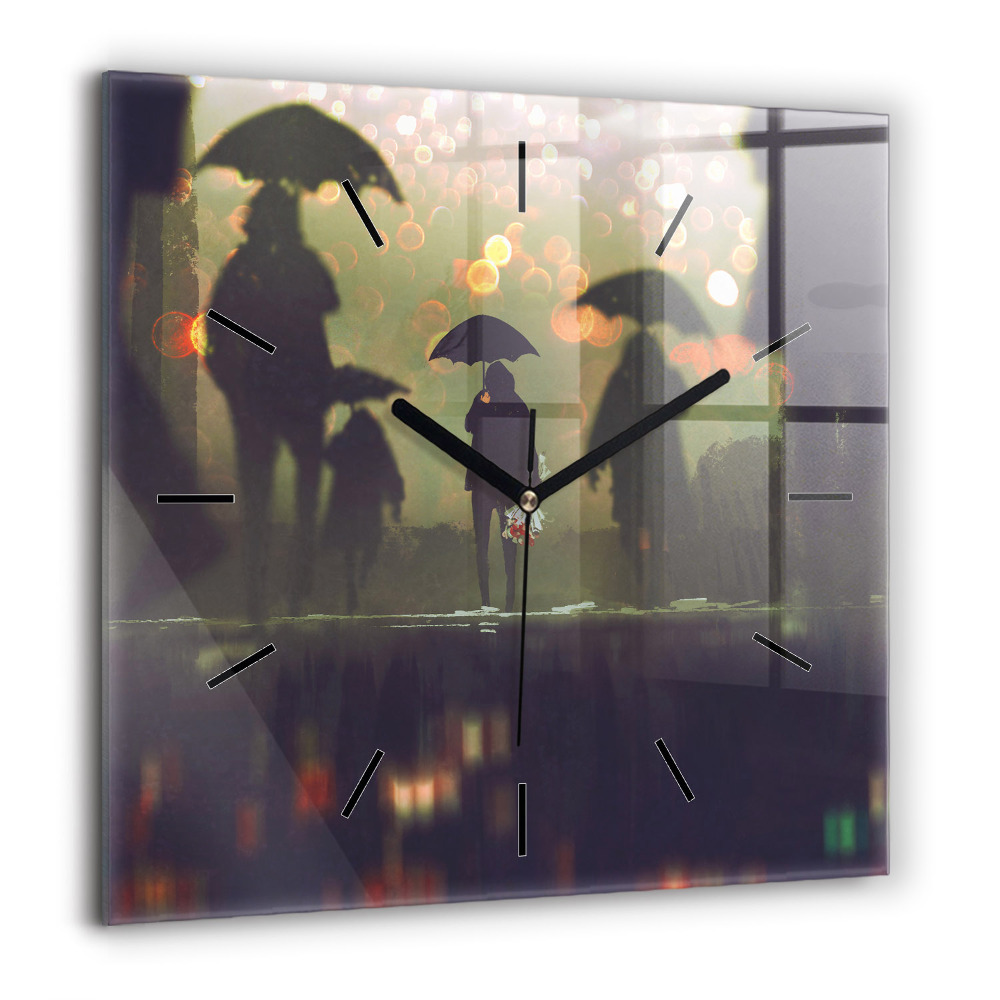 Négyzetes üvegóra 60x60 Emberek esernyővel