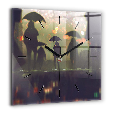 Négyzetes üvegóra 60x60 Emberek esernyővel
