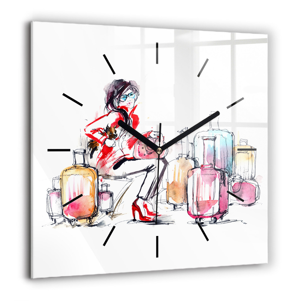 Szögletes fali üvegóra 60x60 Nő bőröndökkel