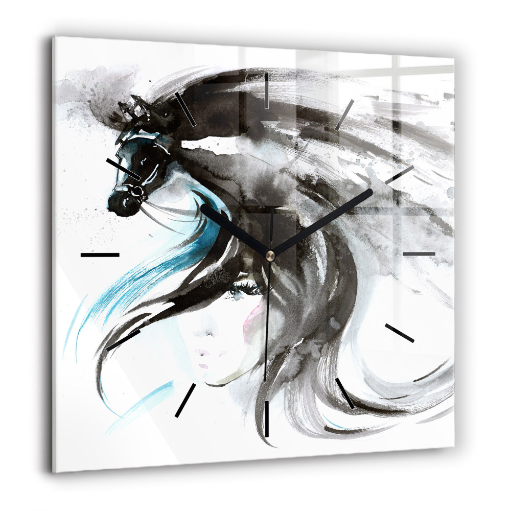 Szögletes üvegóra 60x60 Absztrakt ló és nő