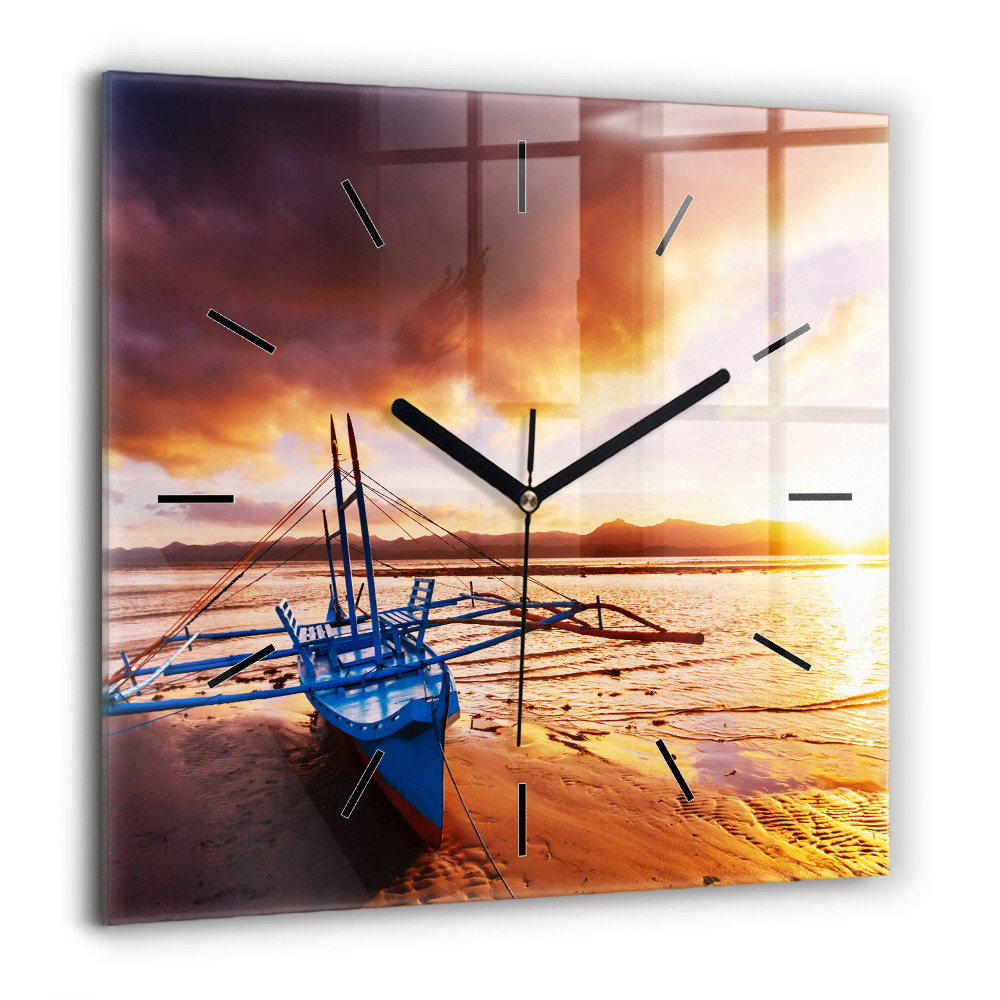 Szögletes fali üvegóra 60x60 Hajó és naplemente