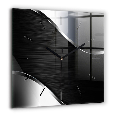 Szögletes üvegóra 60x60 Fekete és ezüst vonalak