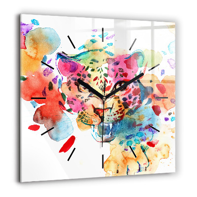 Négyzetes üvegóra 60x60 Vadmacska absztrakt