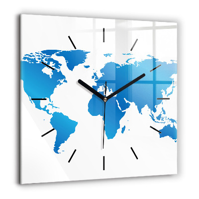 Szögletes üvegóra 60x60 Világtérkép