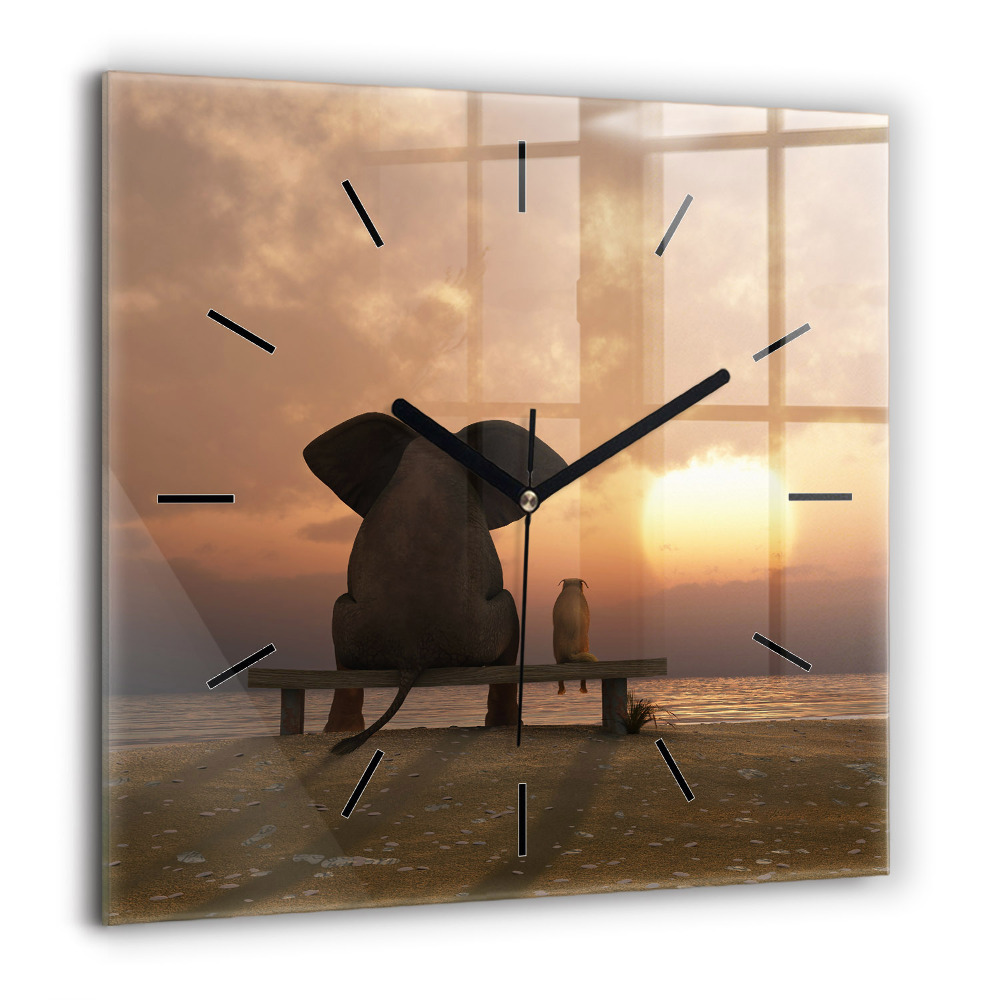 Szögletes üvegóra 60x60 Állatok és naplemente