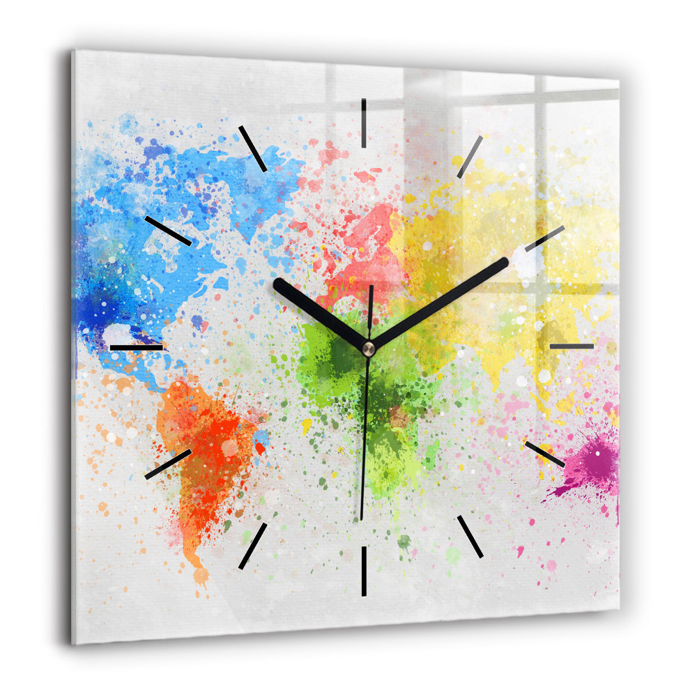 Négyzet alakú üvegóra 60x60 Világtérkép papíron