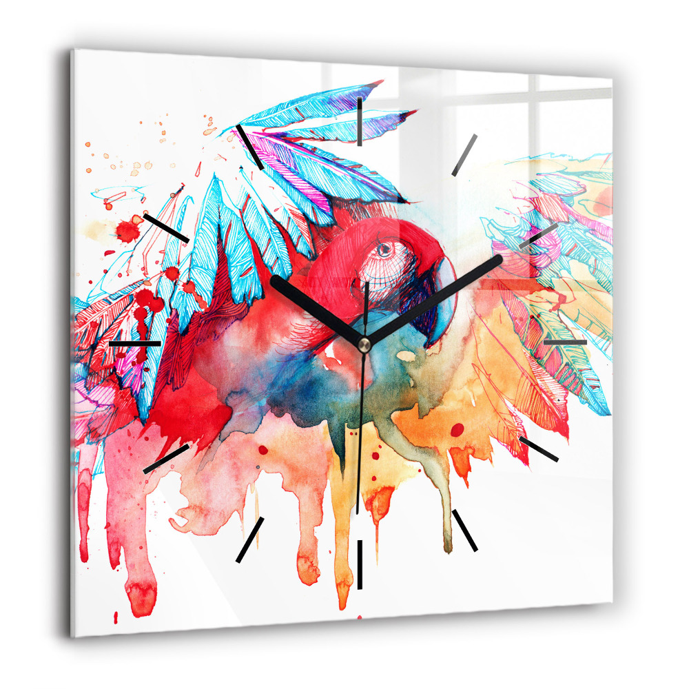 Szögletes üvegóra 60x60 Színes piros papagáj