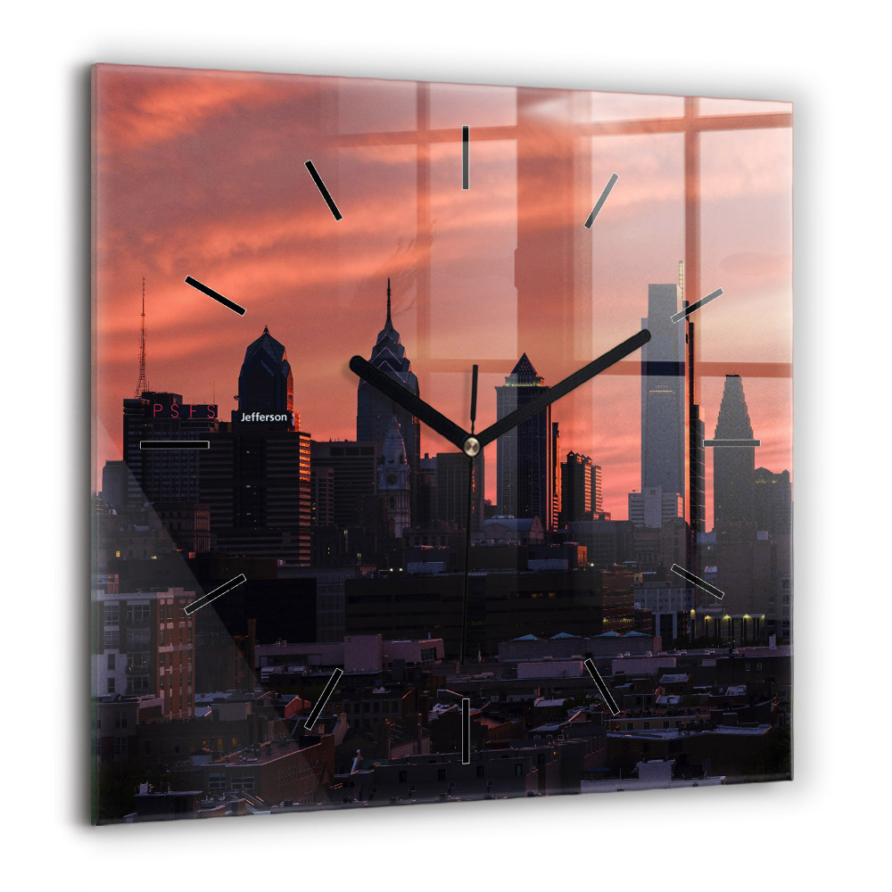 Szögletes üvegóra 60x60 Philadelphiai panoráma
