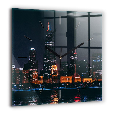 Négyzet alakú üvegóra 60x60 Chicagói városkép