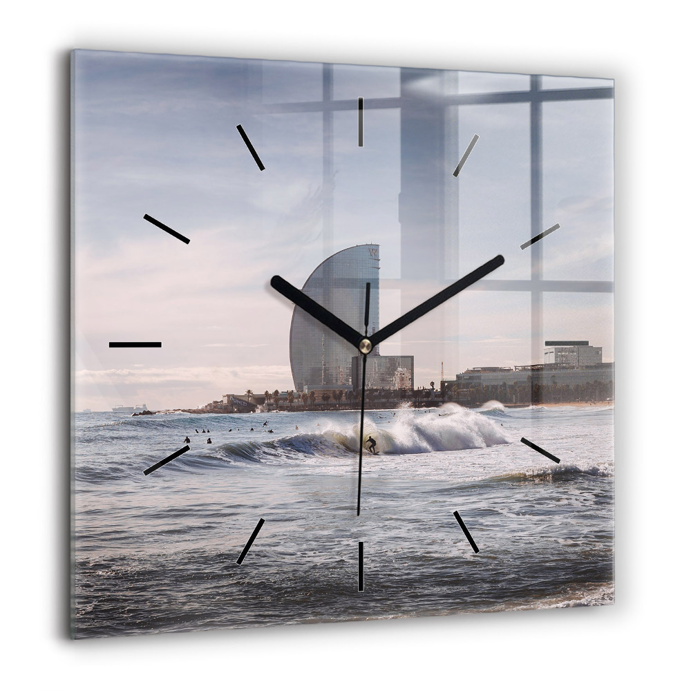 Négyzetes üvegóra 60x60 Barcelona szörfös