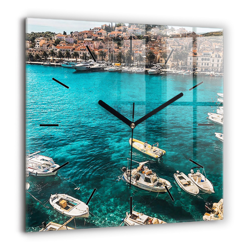 Szögletes üvegóra 60x60 Csónakok Horvátországban