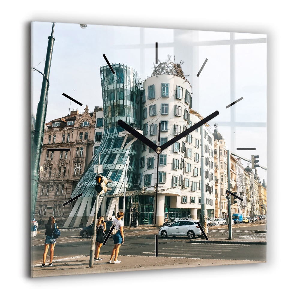 Szögletes üvegóra 60x60 Táncoló ház Prága