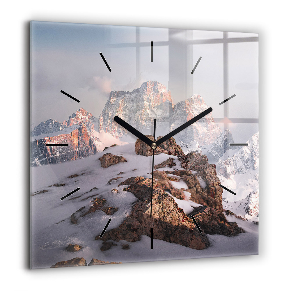 Négyzetes üvegóra 60x60 Hóval borított hegy