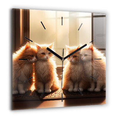 Négyzetes üvegóra 60x60 Négy macska a napon