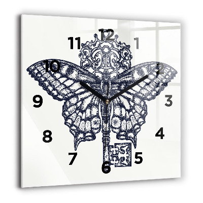 Szögletes üvegóra 60x60 Pillangó és kulcs - boho stílus