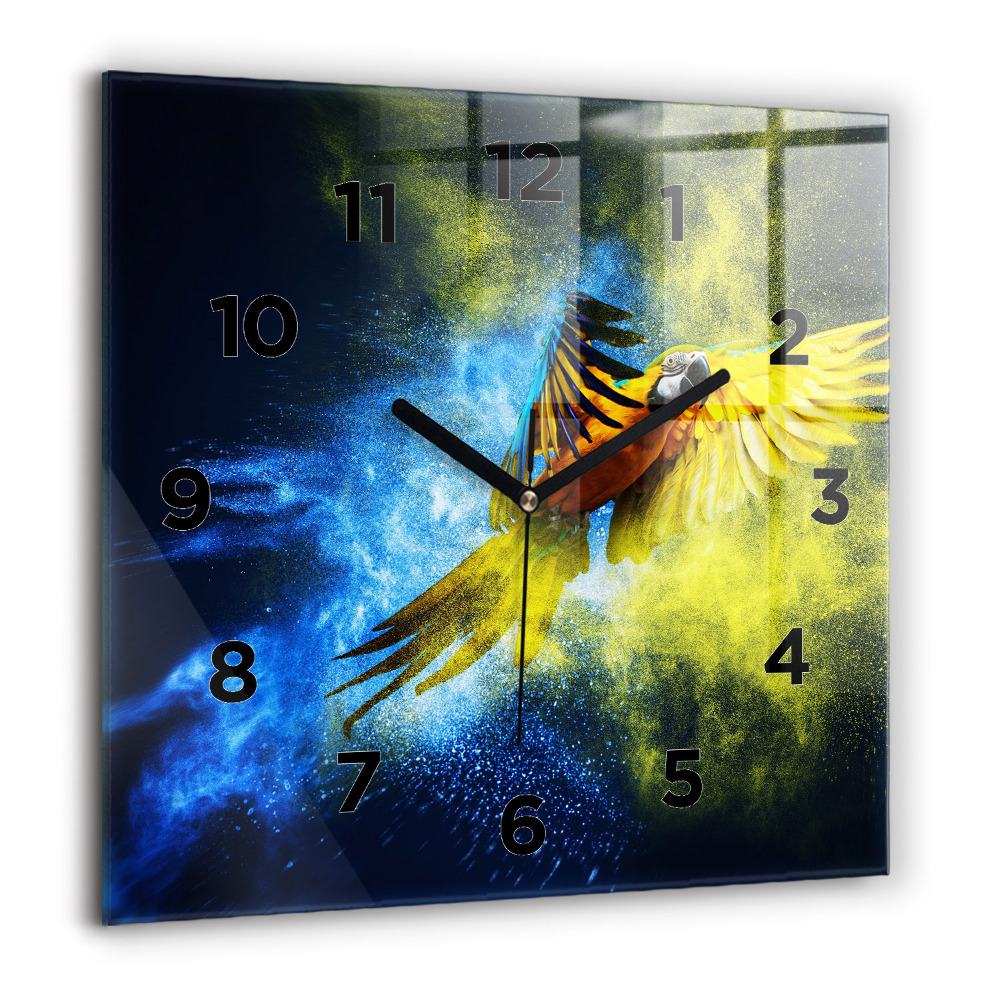 Négyzetes üvegóra 60x60 Színes papagáj