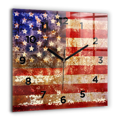 Négyzet alakú üvegóra 60x60 Amerikai zászló vintage stílusban