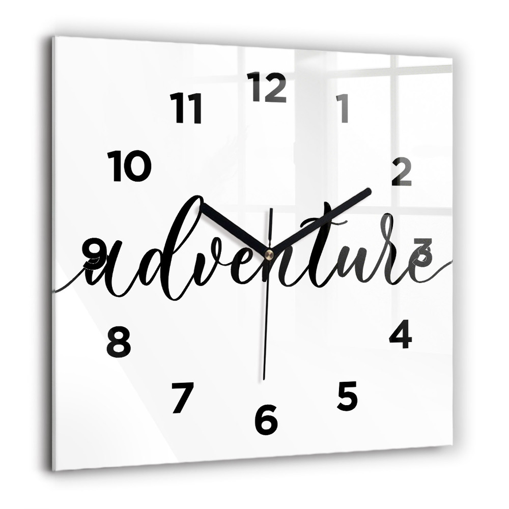 Négyzet alakú üvegóra 60x60 Kalandos felirat