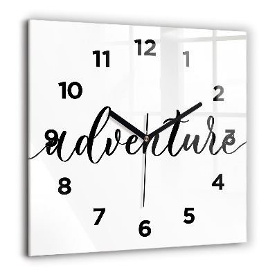 Négyzet alakú üvegóra 60x60 Kalandos felirat