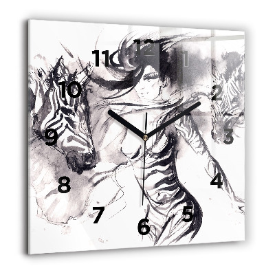 Szögletes üvegóra 60x60 Nő és zebrák