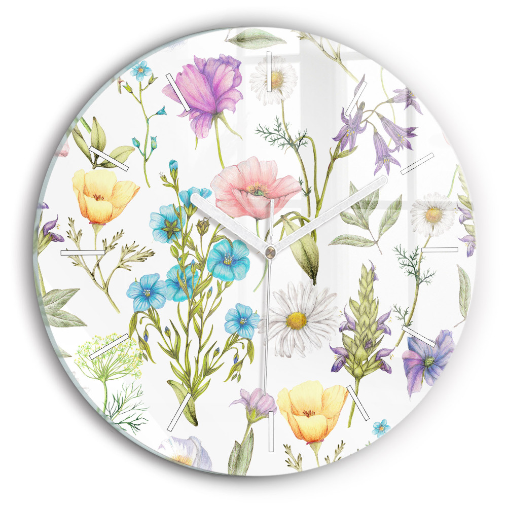 Kerek üvegóra 30 cm Virágok kompozíciója