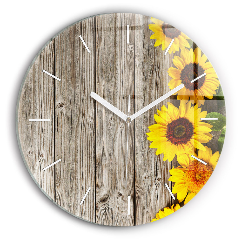 Kerek fali üvegóra 30 cm Napraforgók táblákon