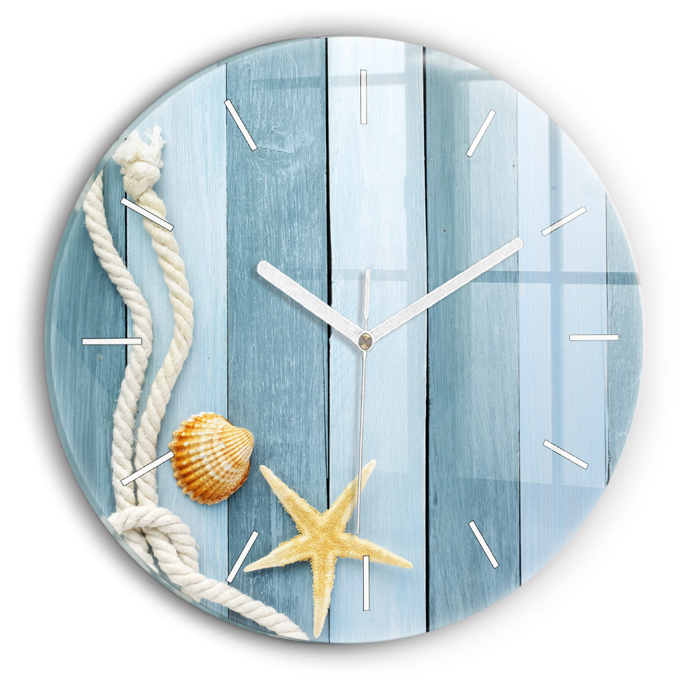 Kerek falióra 30 cm Deszka csíkok és kagyló