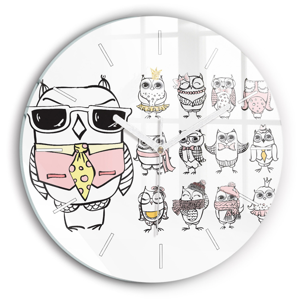 Egyedi üvegóra kerek 30 cm Vintage poszter baglyokkal