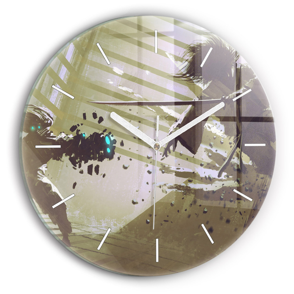 Kerek fali üvegóra 30 cm Harc robot és szamuráj között