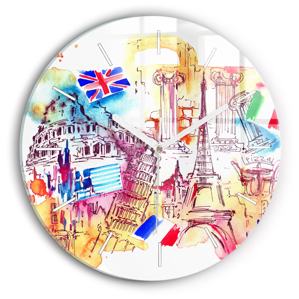 Kerek üvegóra 30 cm A világ vonzó országai