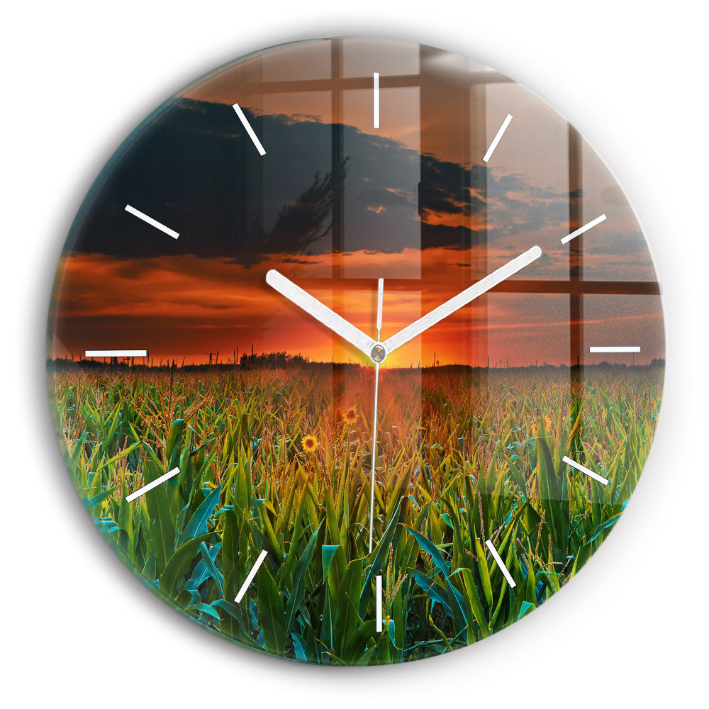 Kerek üvegóra 30 cm Napraforgók a réten