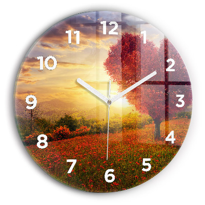 Kerek üvegóra 30 cm Szerelmes szívfa