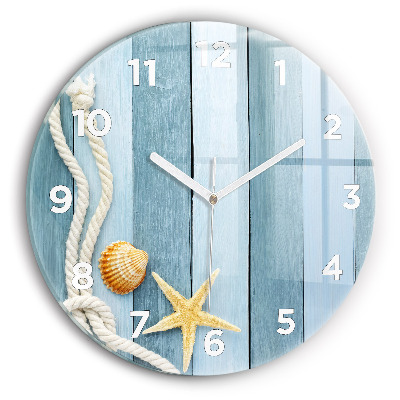 Kerek falióra 30 cm Deszka csíkok és kagyló
