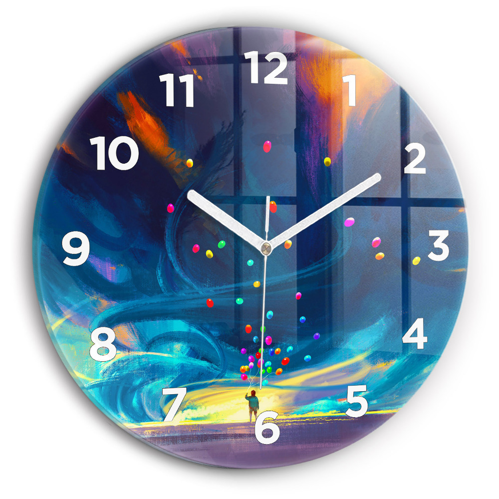 Kerek fali üvegóra 30 cm Gyermek és léggömbök