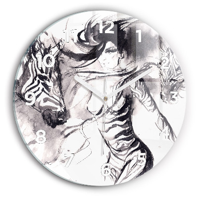 Kerek fali üvegóra 30 cm Nő és zebrák