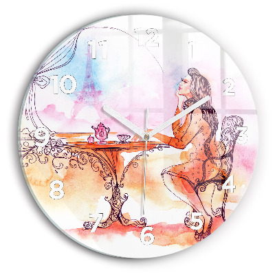 Kerek üvegóra 30 cm Nő teát iszik