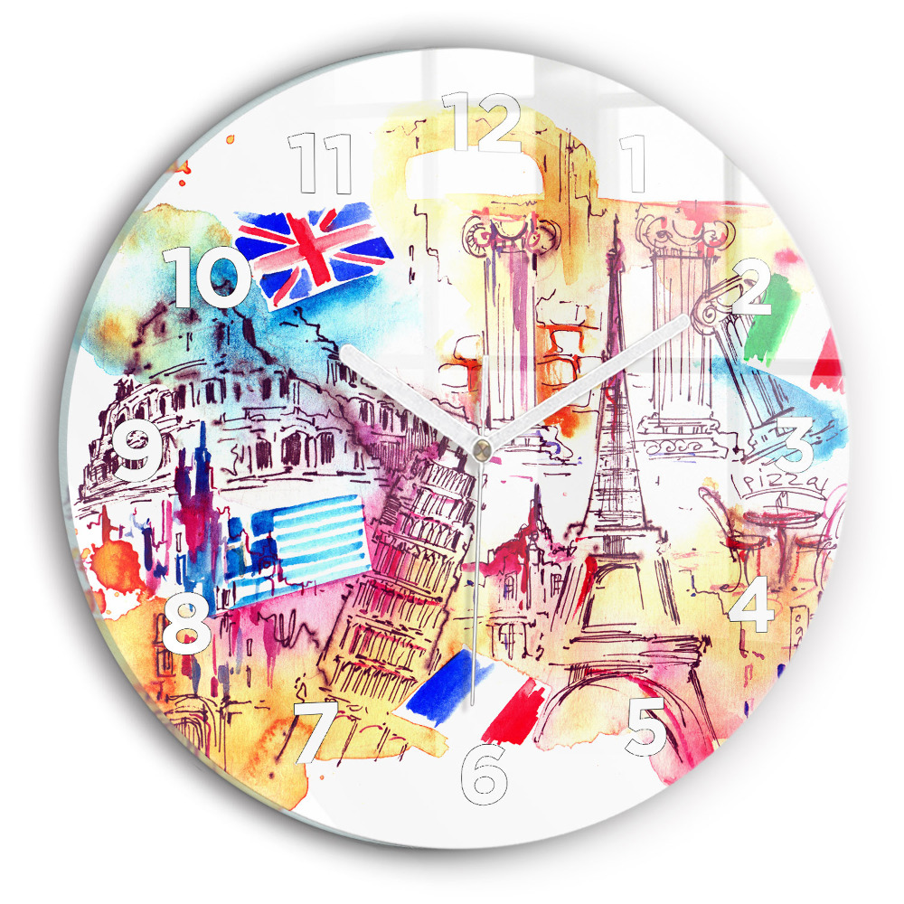 Kerek üvegóra 30 cm A világ vonzó országai