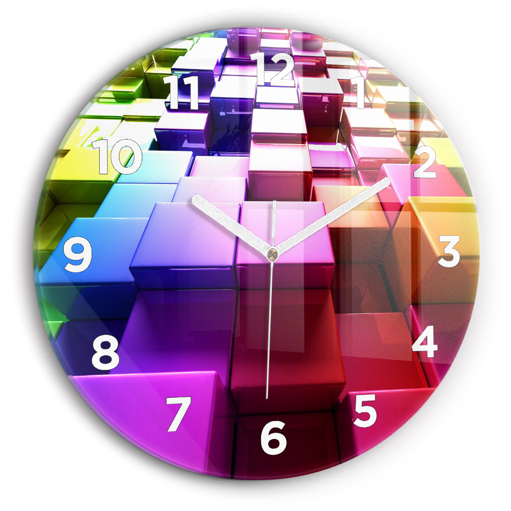 Egyedi üvegóra kerek 30 cm Színes kockák