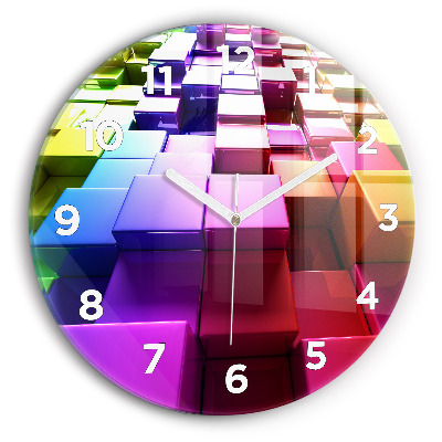 Egyedi üvegóra kerek 30 cm Színes kockák