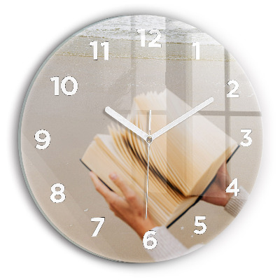 Egyedi üvegóra kerek 30 cm Egy pillanat egy könyvvel