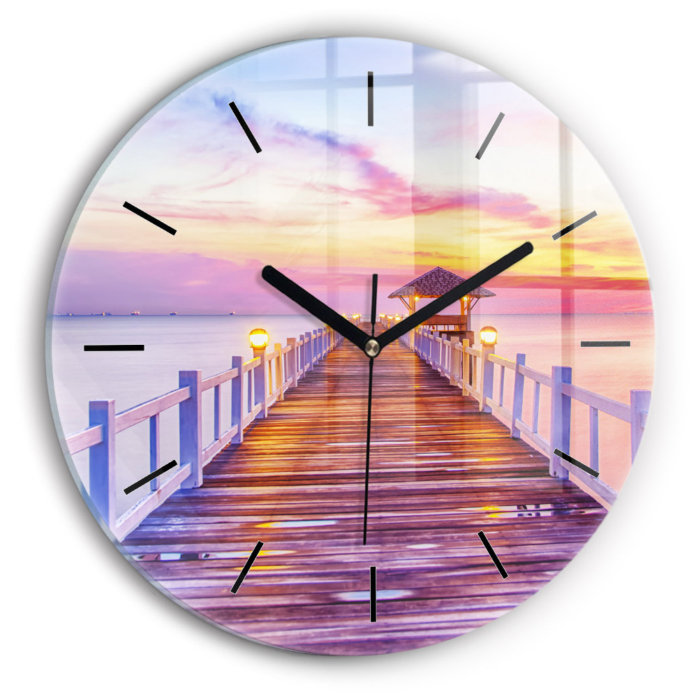 Fali üvegóra kerek 30 cm Híd a kikötőben este
