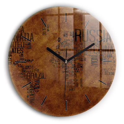 Fali üvegóra kerek 30 cm Térkép és országok nevei