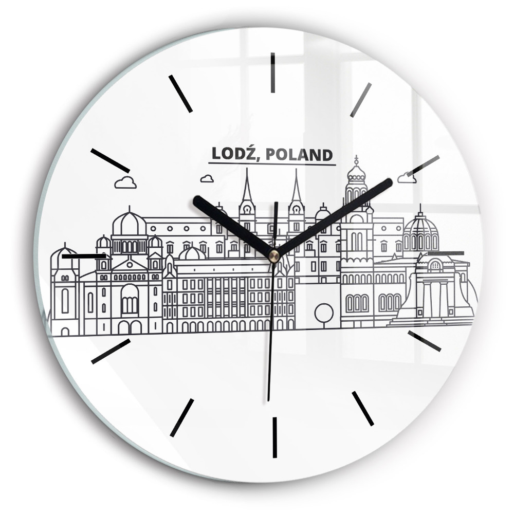 Kerek üvegóra 30 cm Łódźi építészeti panoráma