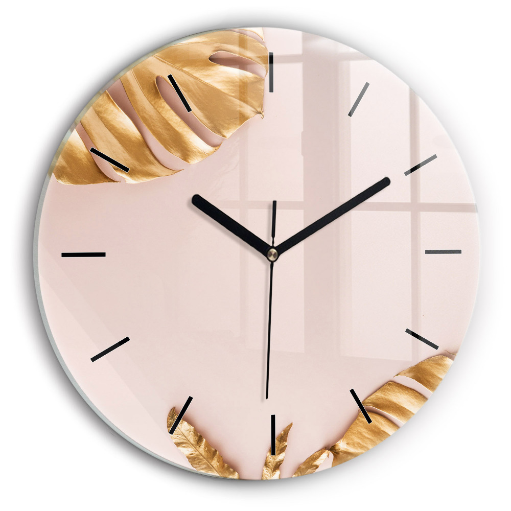 Kerek fali üvegóra 30 cm Arany trópusi levelek